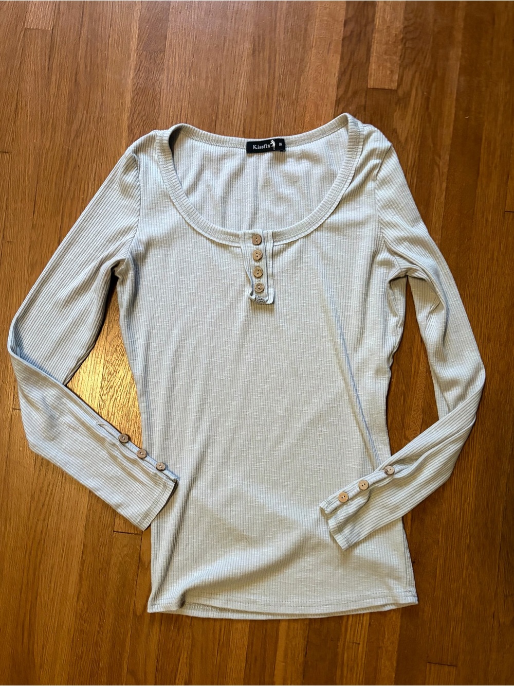 Kissfix Boho Grey Ribbed Indie Long Sleeve Coquette Henley Grunge Size Small